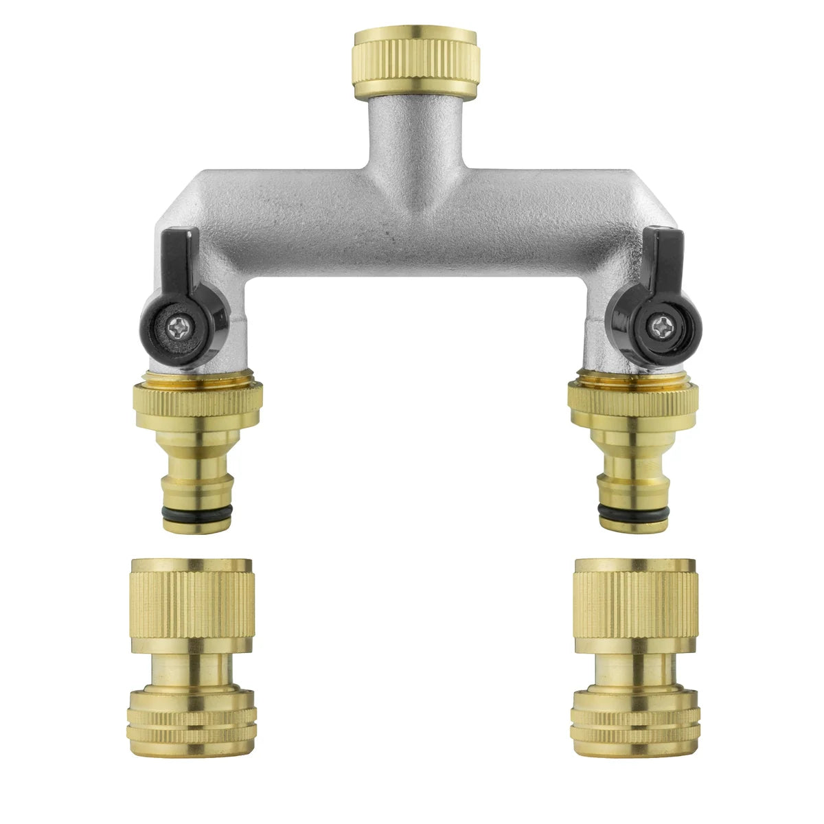 Two Way Tap Splitter Brass 3/4" BSP with Quick Connect and Hose Fittings-Bathhkroom