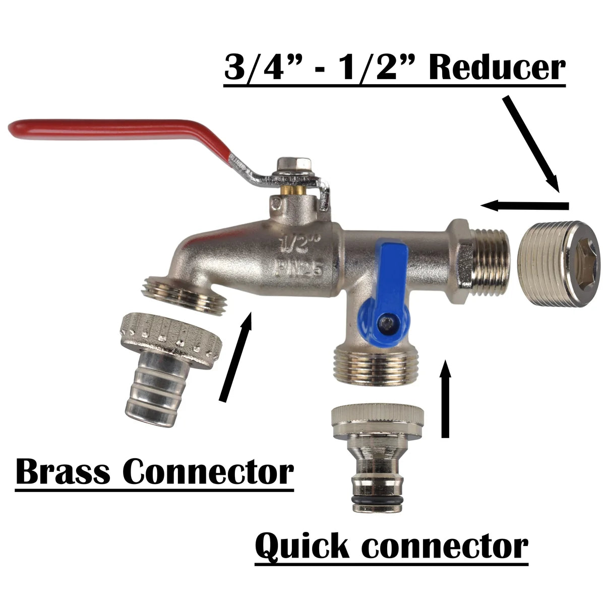 Double Lever Tap Kit with Barb/Quick Connect Outlet, 1/2" and 3/4" BSP Thread Inlet-Bathhkroom