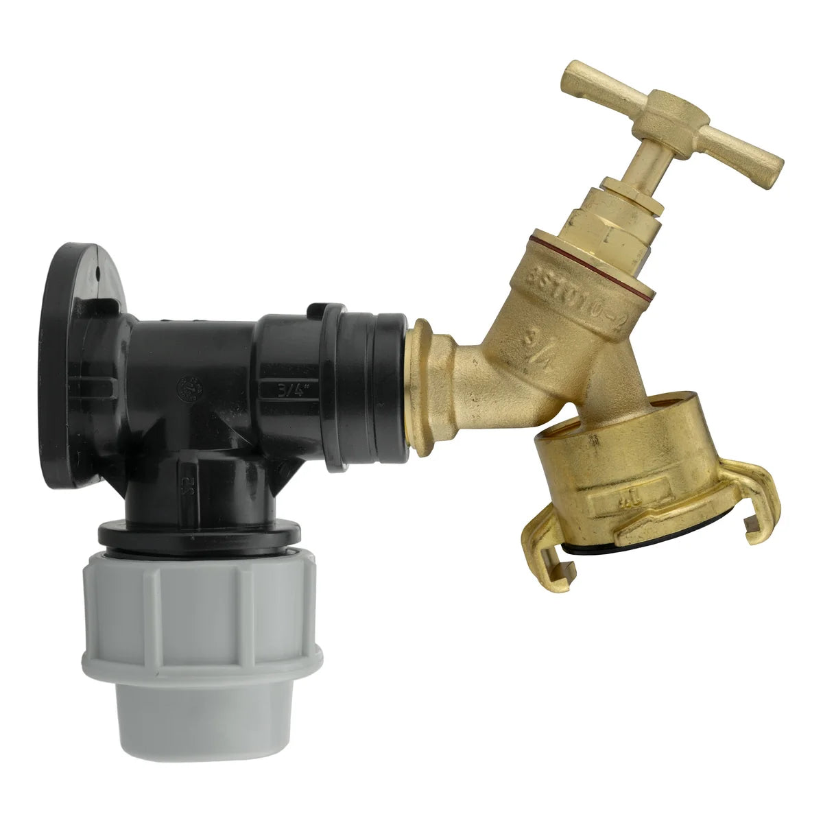 Wall Flange Kit 32mm MDPE + Brass Bib Tap with Geka Claw Outlet-Bathhkroom