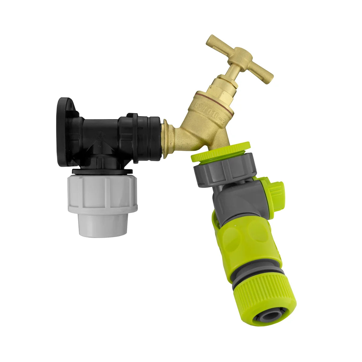Wall Flange Kit 32mm MDPE + Brass Bib Tap + Two Way Splitter + Connectors-Bathhkroom