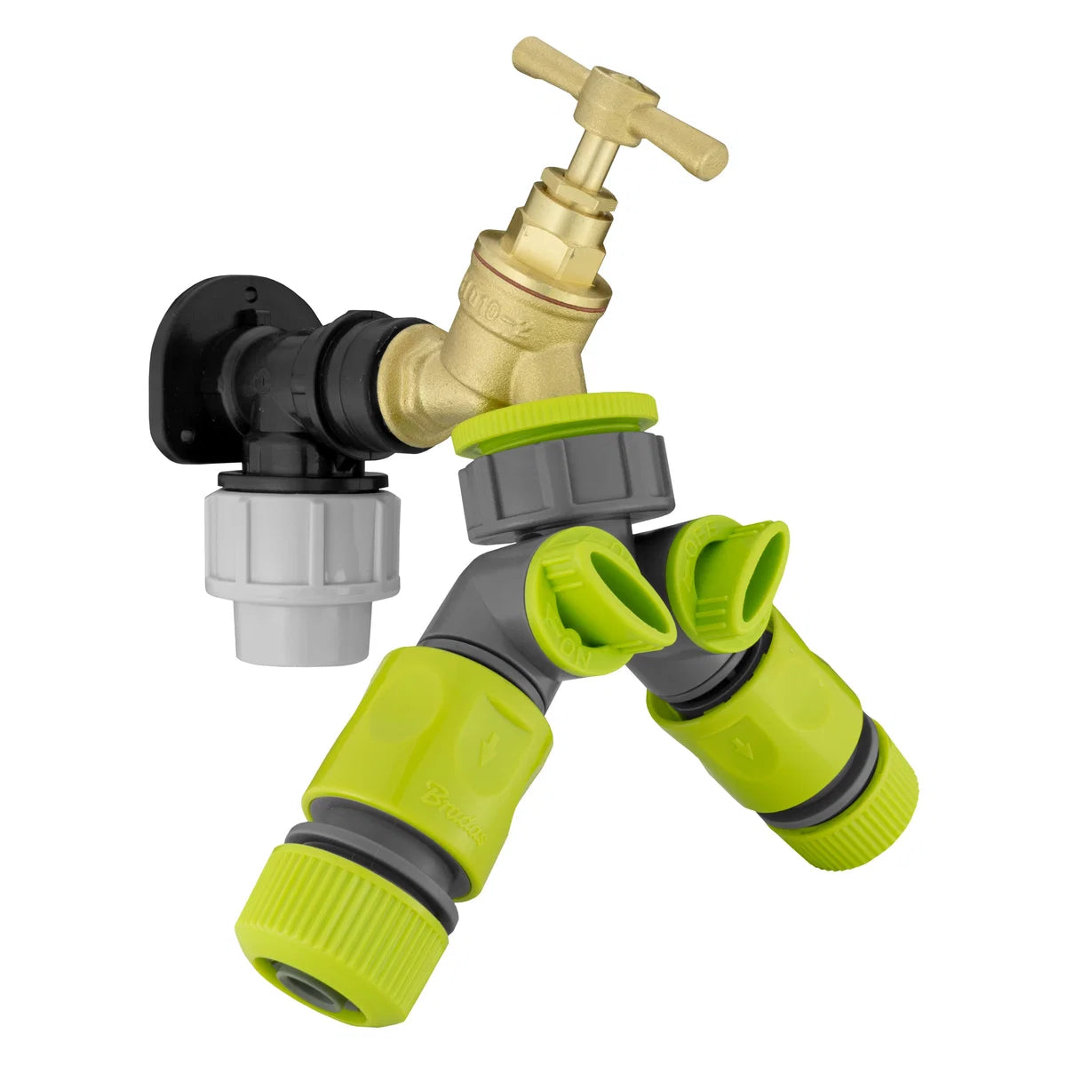 Wall Flange Kit 32mm MDPE + Brass Bib Tap + Two Way Splitter + Connectors-Bathhkroom