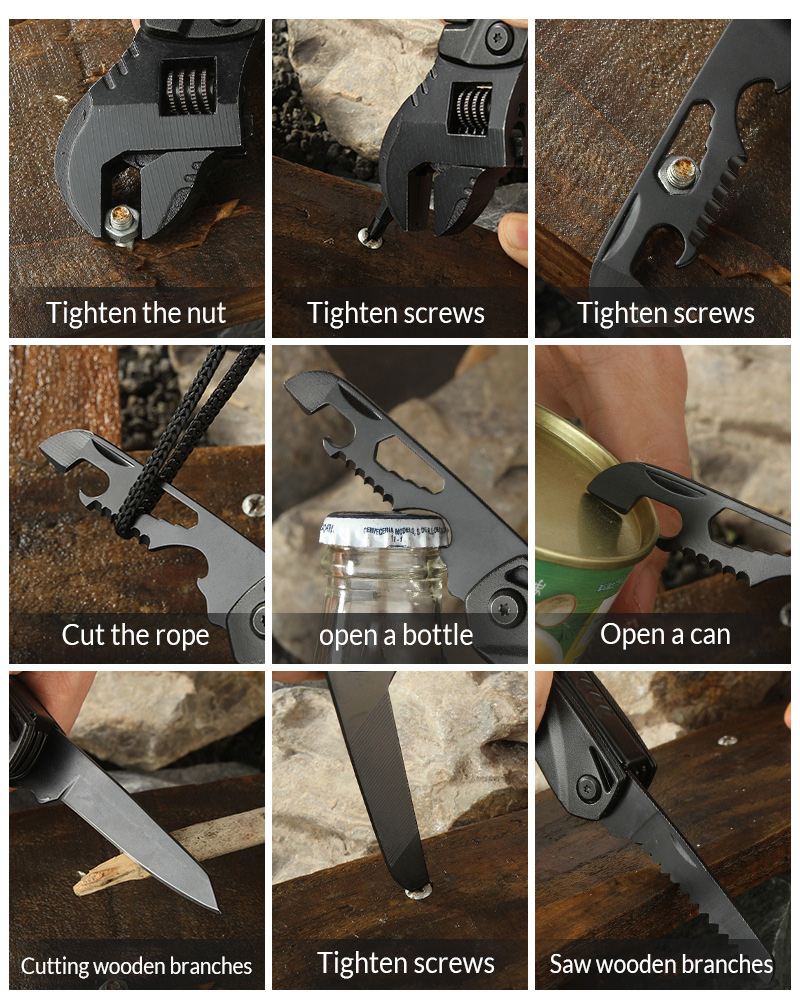 Hanboost Multitool Wrench Wide Jaw Opening Cmaping Gear, Gift for Him and Her, 12 in 1 Multi Purpose Pocket Size EDC Gadget With Screwdriver Cutting Saw Bottle Opener for Maintenance, Camping and DIY