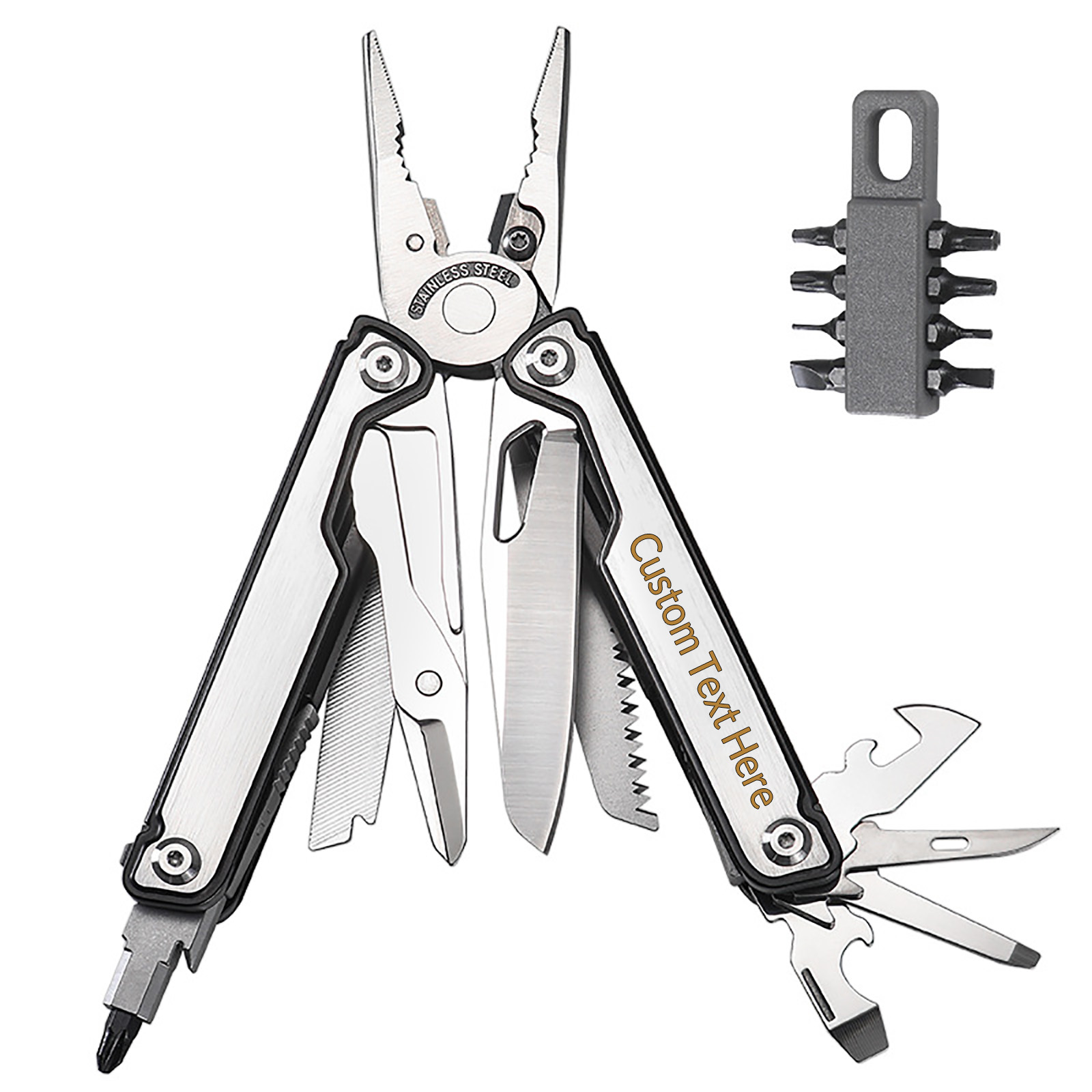 Custom Multitool 21-in-1 Stainless Steel Pocket Knife with Scissors EDC Self-locking Multi Tool Pliers for Outdoor, Survival, Camping, Hiking, Home Repair, Gadgets Gift for Men