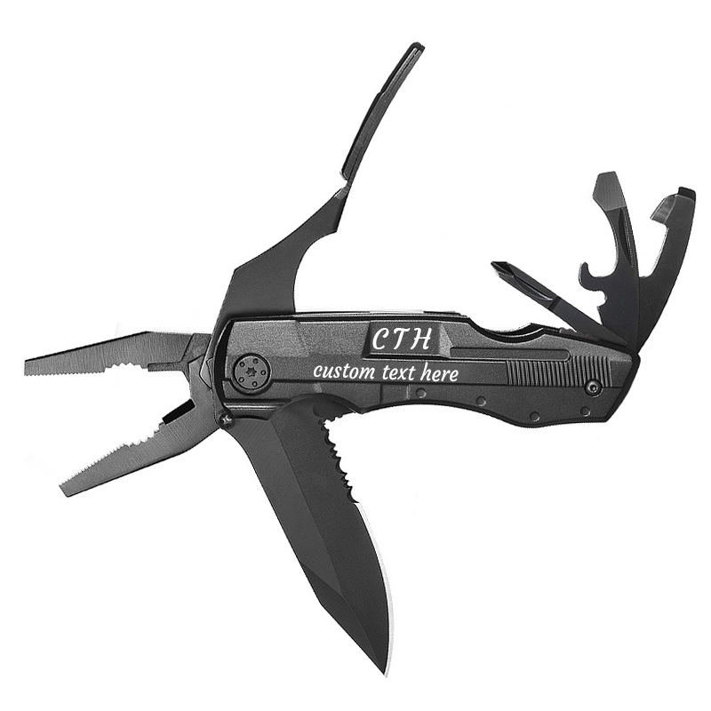 Personalized Multitool Knife w/Engraved Name in 20 Fonts, 9 In 1 Multi Tool Plier Knife with Pliers, Screwdriver Set & Belt Case, Camping & Fishing Gifts for Him, Christmas Gifts for Men