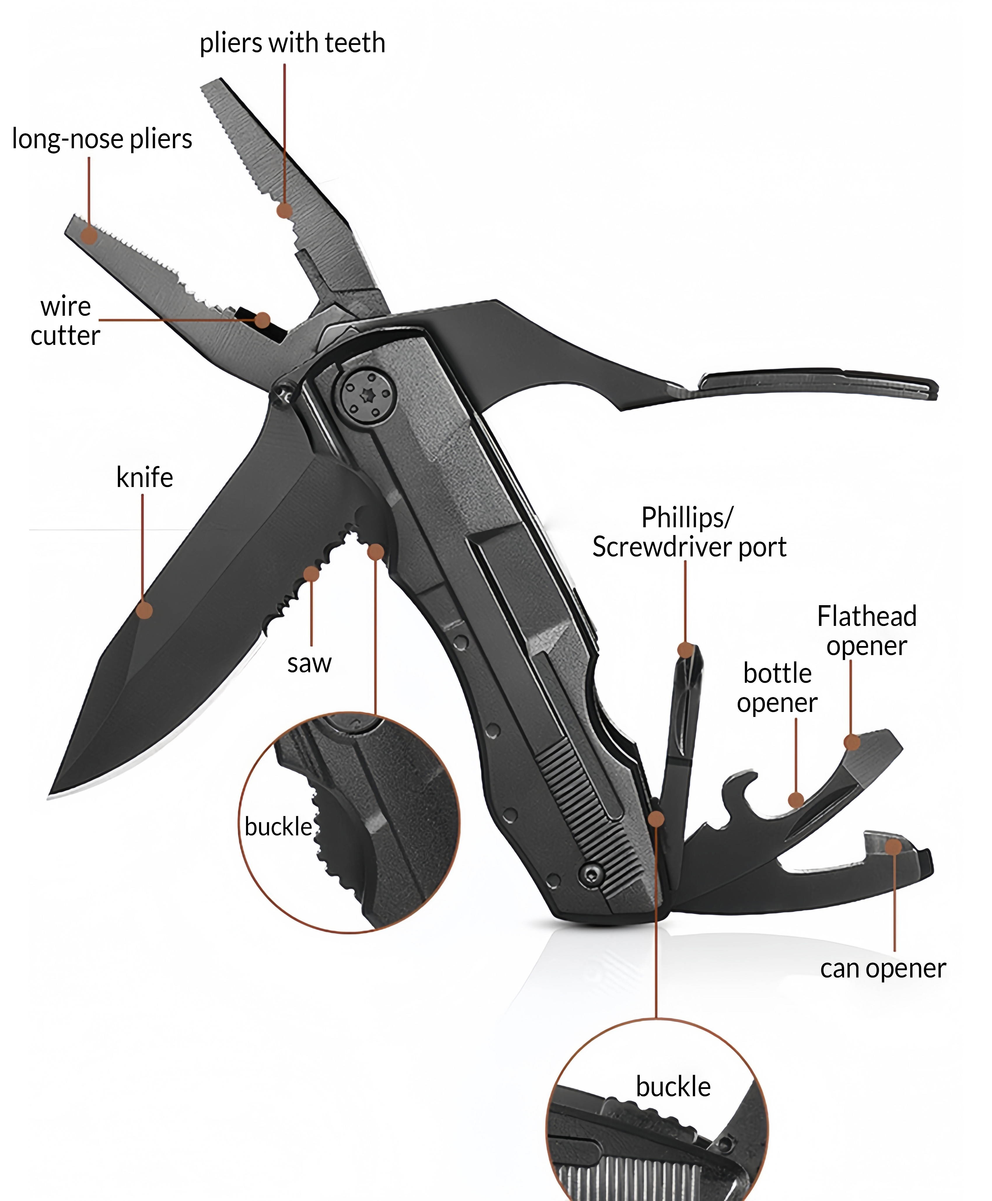 Personalized Multitool Knife w/Engraved Name in 20 Fonts, 9 In 1 Multi Tool Plier Knife with Pliers, Screwdriver Set & Belt Case, Camping & Fishing Gifts for Him, Christmas Gifts for Men