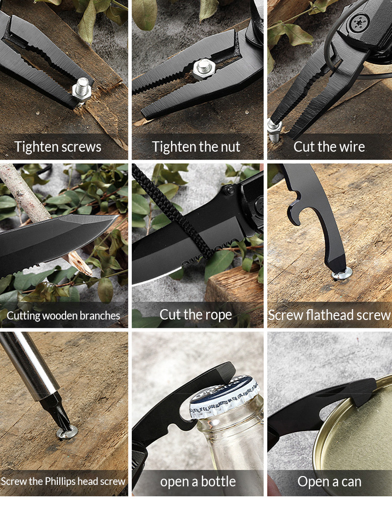 Personalized Multitool Knife w/Engraved Name in 20 Fonts, 9 In 1 Multi Tool Plier Knife with Pliers, Screwdriver Set & Belt Case, Camping & Fishing Gifts for Him, Christmas Gifts for Men