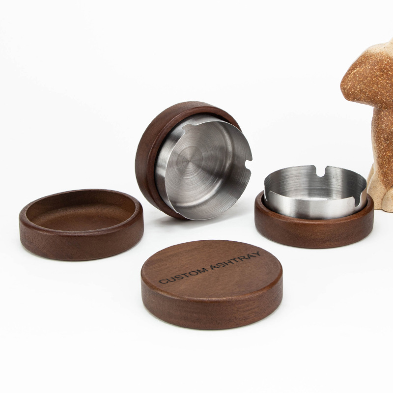 2 Pack Wooden Ash Tray with Lid Outdoor Ashtray for Outside Patio Smokeless Ashtrays for Cigarettes with 3 Holder Smoking Accessories Home Décor Ashtrays (Silver, 3.7in x 3.7in x2in)