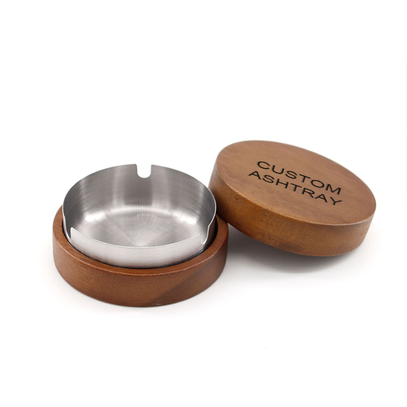 2 Pack Wooden Ash Tray with Lid Outdoor Ashtray for Outside Patio Smokeless Ashtrays for Cigarettes with 3 Holder Smoking Accessories Home Décor Ashtrays (Silver, 3.7in x 3.7in x2in)
