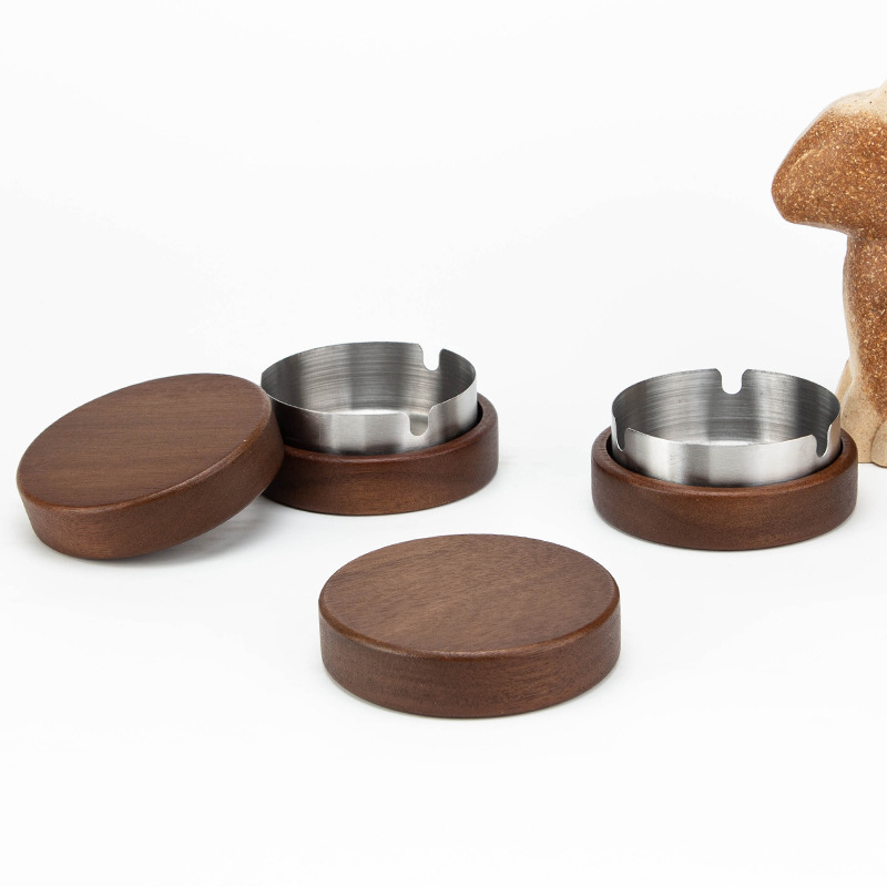 2 Pack Wooden Ash Tray with Lid Outdoor Ashtray for Outside Patio Smokeless Ashtrays for Cigarettes with 3 Holder Smoking Accessories Home Décor Ashtrays (Silver, 3.7in x 3.7in x2in)