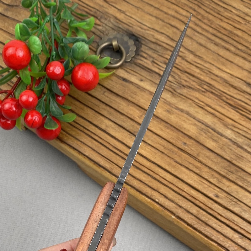 Handmade Damascus Hunting Knife with Leather Sheath – EDC Fixed Blade Bushcraft Tool with Wood Handle – 8” Skinning Blade for Hunting, Skinning, Camping, and Outdoor Use