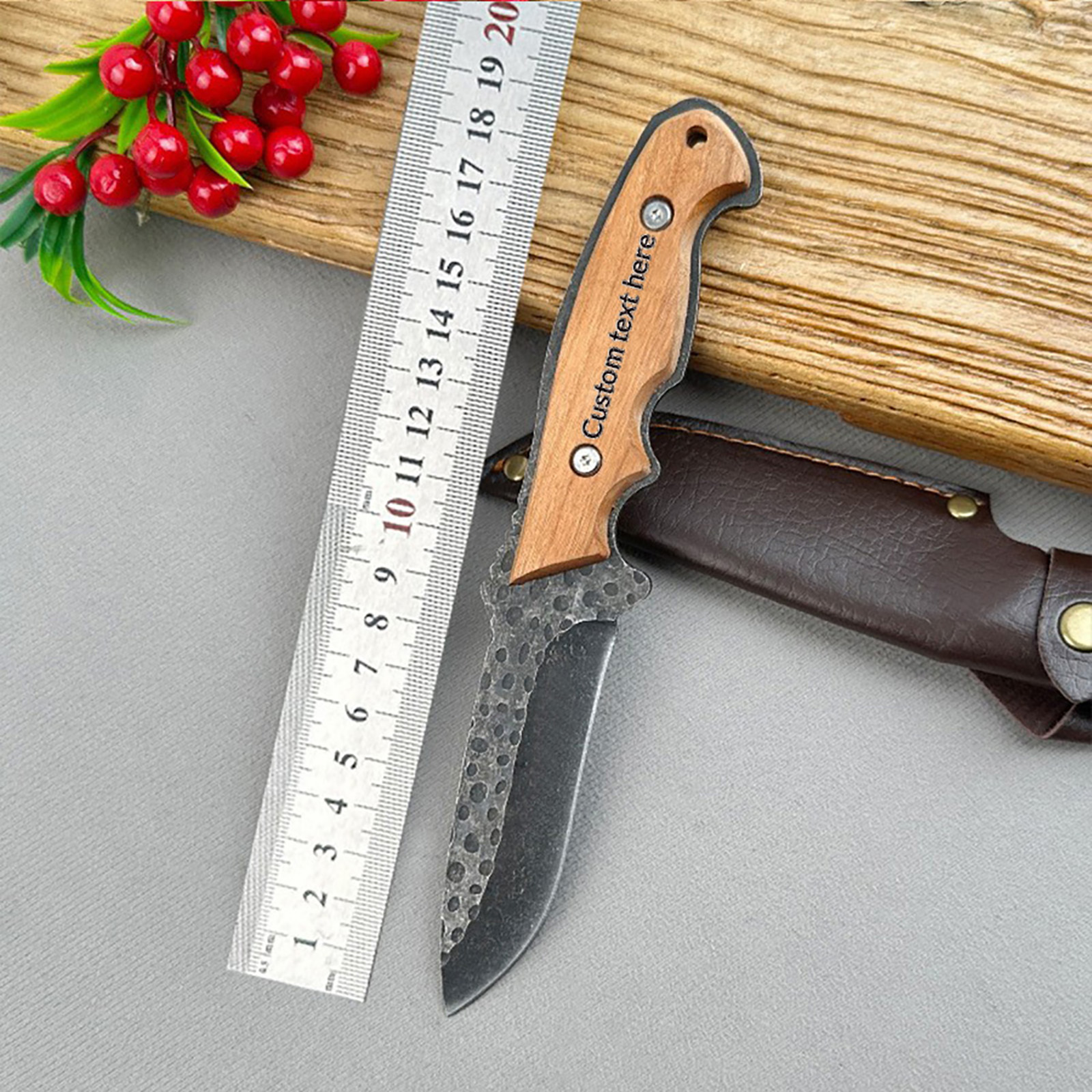 Fixed Blade Hunting Knife with Leather Sheath - 23cm Long Fixed Blade Skinner | 5mm Thick Blade Deer Skinning Knifee | Premium Steel Hunting Knives with Wooden Handle and Brass Guards | Skinning Knofe for huntings with Sheath for Survival Camping