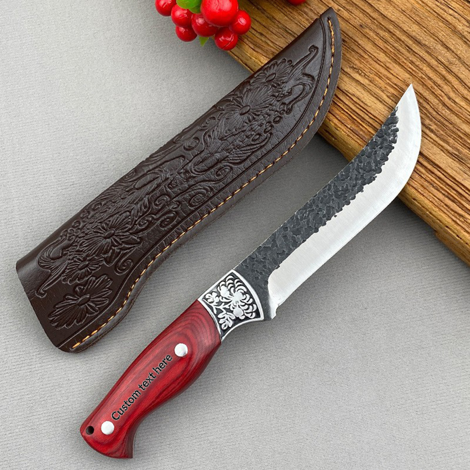 Meat Cleaver, Forged Cleaver Kitchen Stainless Steel Hand Meat Knife Paring Fishing Portable Butcher Boning Knives Cover(Red)
