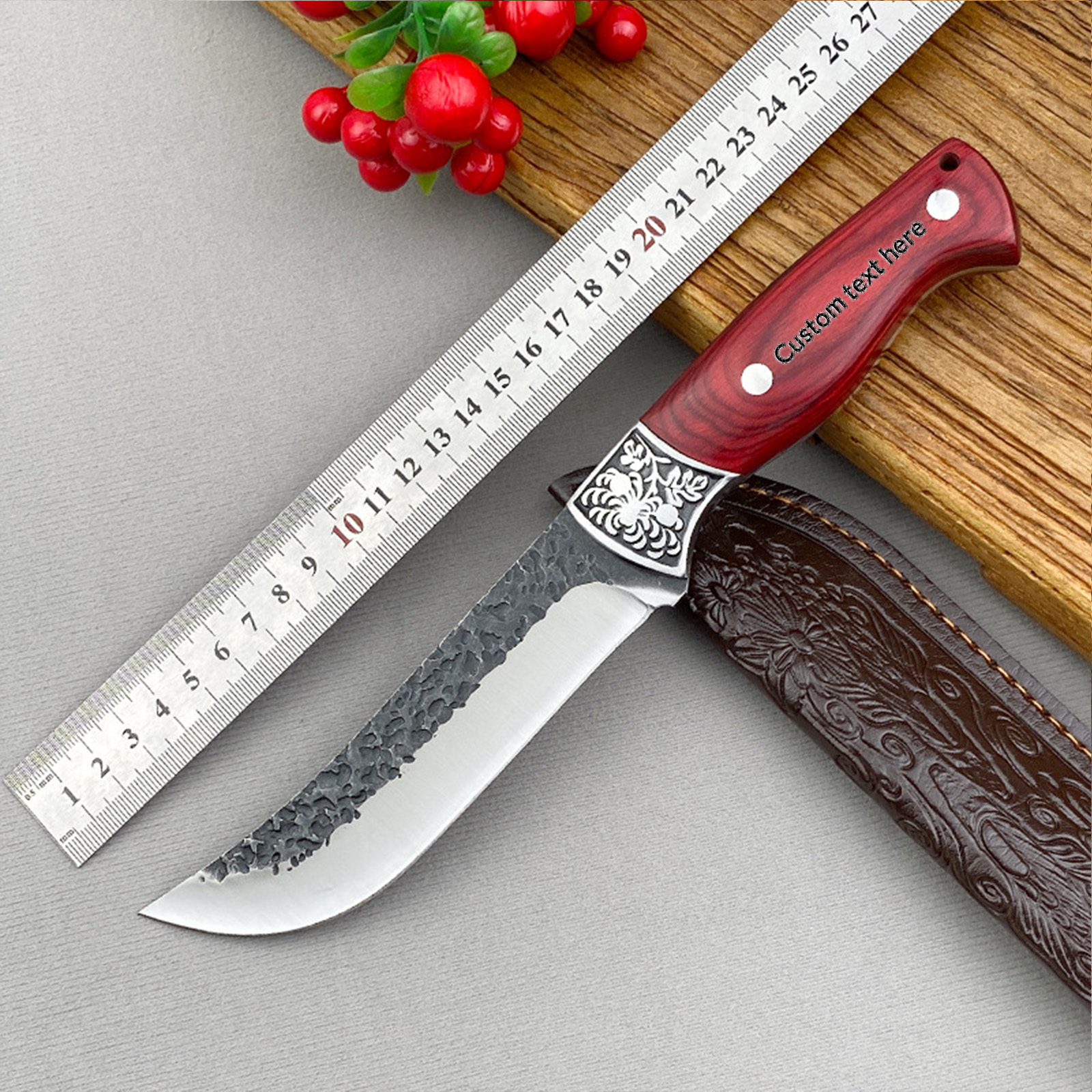Meat Cleaver, Forged Cleaver Kitchen Stainless Steel Hand Meat Knife Paring Fishing Portable Butcher Boning Knives Cover(Red)