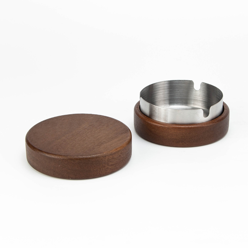 2 Pack Wooden Ash Tray with Lid Outdoor Ashtray for Outside Patio Smokeless Ashtrays for Cigarettes with 3 Holder Smoking Accessories Home Décor Ashtrays (Silver, 3.7in x 3.7in x2in)