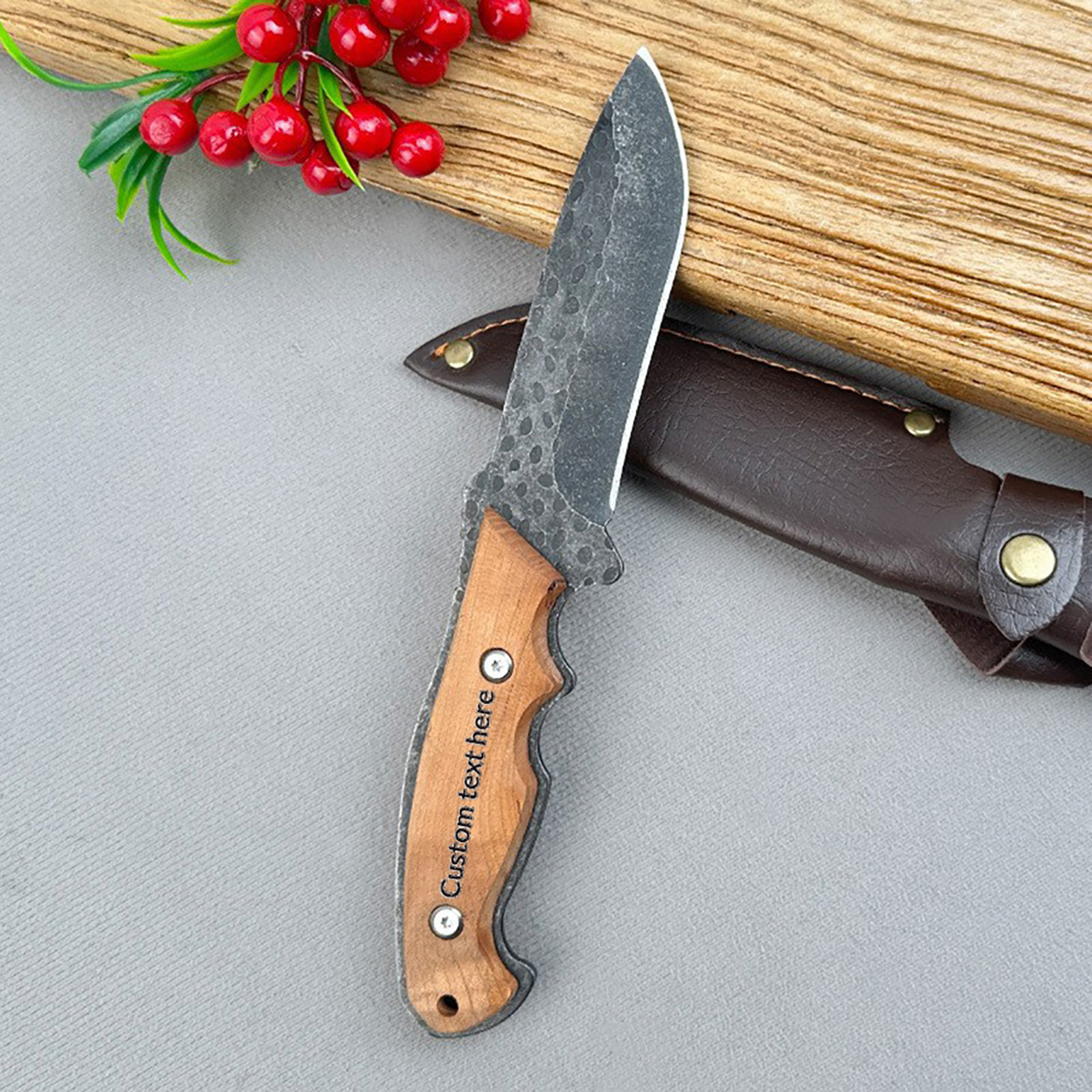 Fixed Blade Hunting Knife with Leather Sheath - 23cm Long Fixed Blade Skinner | 5mm Thick Blade Deer Skinning Knifee | Premium Steel Hunting Knives with Wooden Handle and Brass Guards | Skinning Knofe for huntings with Sheath for Survival Camping