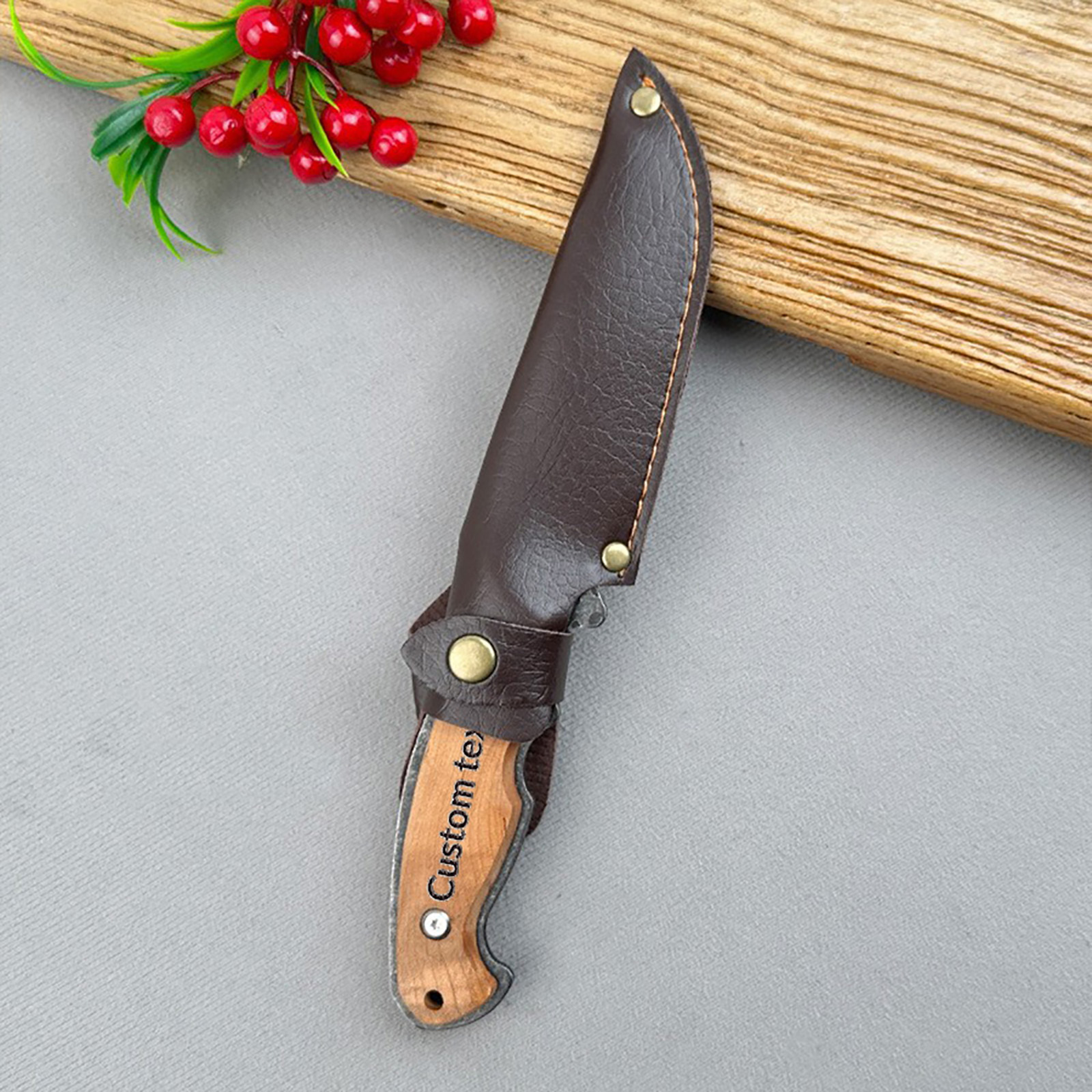 Fixed Blade Hunting Knife with Leather Sheath - 23cm Long Fixed Blade Skinner | 5mm Thick Blade Deer Skinning Knifee | Premium Steel Hunting Knives with Wooden Handle and Brass Guards | Skinning Knofe for huntings with Sheath for Survival Camping