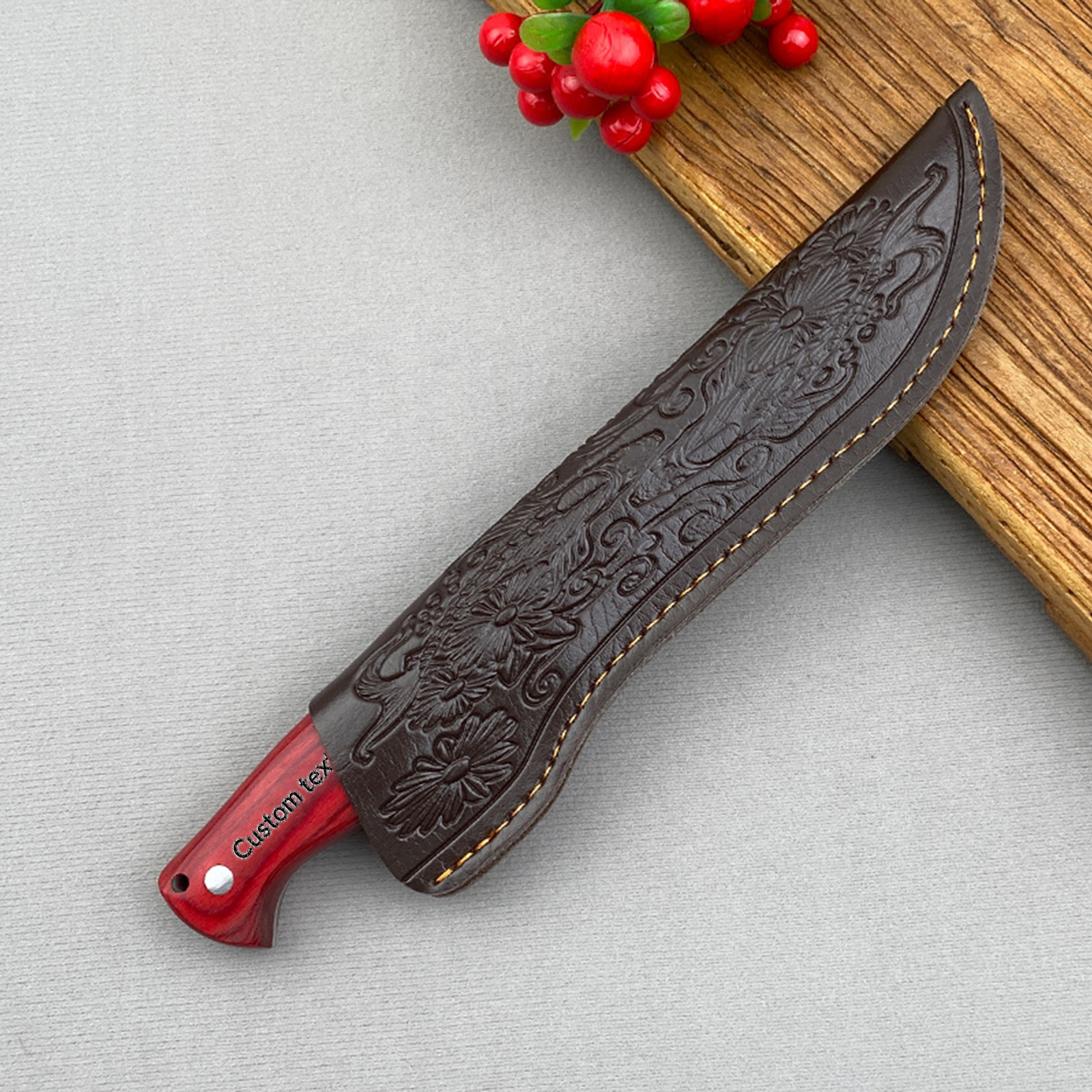 Meat Cleaver, Forged Cleaver Kitchen Stainless Steel Hand Meat Knife Paring Fishing Portable Butcher Boning Knives Cover(Red)