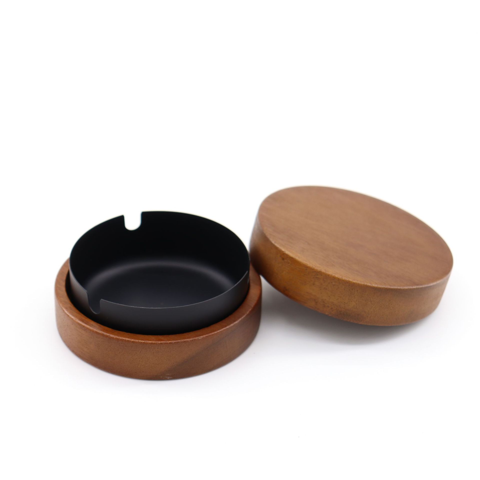 2 Pack Wooden Ash Tray with Lid Outdoor Ashtray for Outside Patio Smokeless Ashtrays for Cigarettes with 3 Holder Smoking Accessories Home Décor Ashtrays (Silver, 3.7in x 3.7in x2in)
