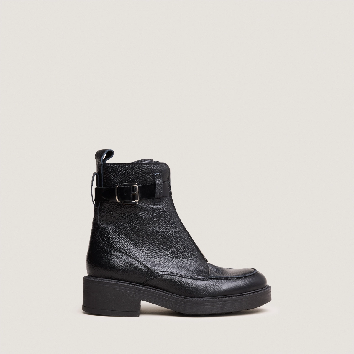 Bianca - Boots à fermetures éclairs en cuir grainé et cuir noirs 