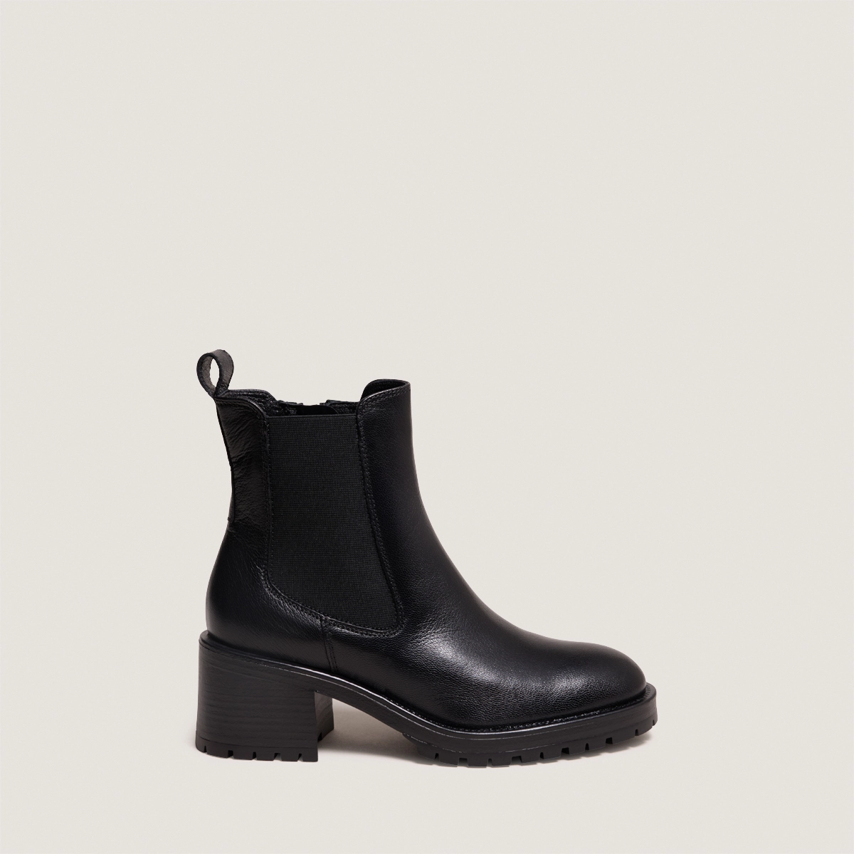 Luna - Boots à larges élastiques en cuir grainé noir