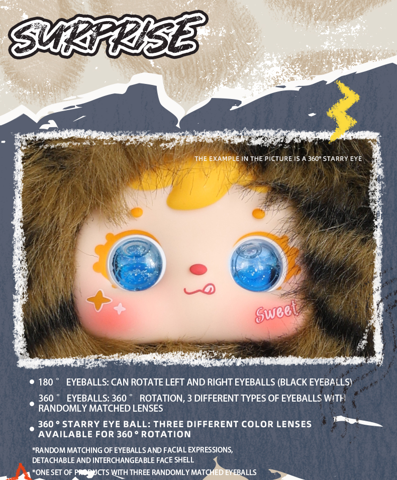 Samuel Meow's Cool Moment Plush Blind Box, Rotatable 360‑Degree Eye Collectible Doll Keychain
