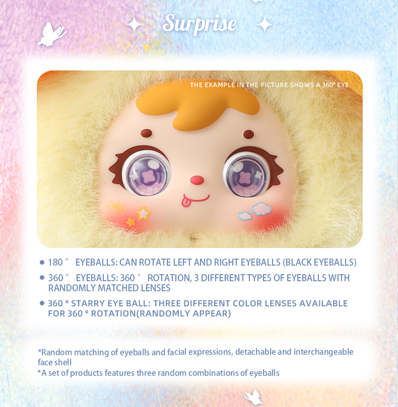 Samuel Flower Shadow and Flowing Light Plush Blind Box, Interchangeable Face Shell Rotatable Eyeball Collectible Doll