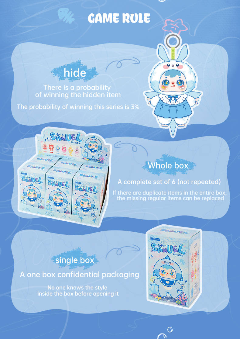 Samuel Ocean Gathering Day Plush Blind Box, Interchangeable Face Shell Rotatable Eyeball Keychain Pendant Collectible Doll