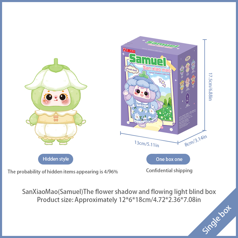 Samuel Flower Shadow and Flowing Light Plush Blind Box, Interchangeable Face Shell Rotatable Eyeball Collectible Doll