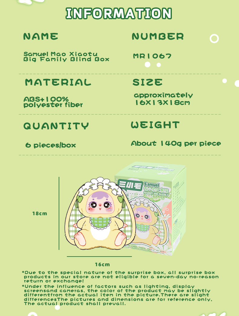 Samuel Mao Xiaotu Big Family Plush Pendant Blind Box, Cute Rabbit Keychain Collectible Doll