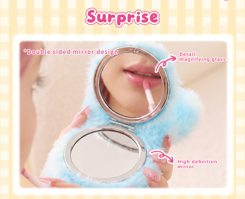 Samuel Masquerade Ball Plush Blind Box, Interchangeable Face Shell Doll Keychain with Rotatable Eyes & Built‑in Double‑Sided Makeup Mirror, Collectible Plush Pendant Gift for Girls