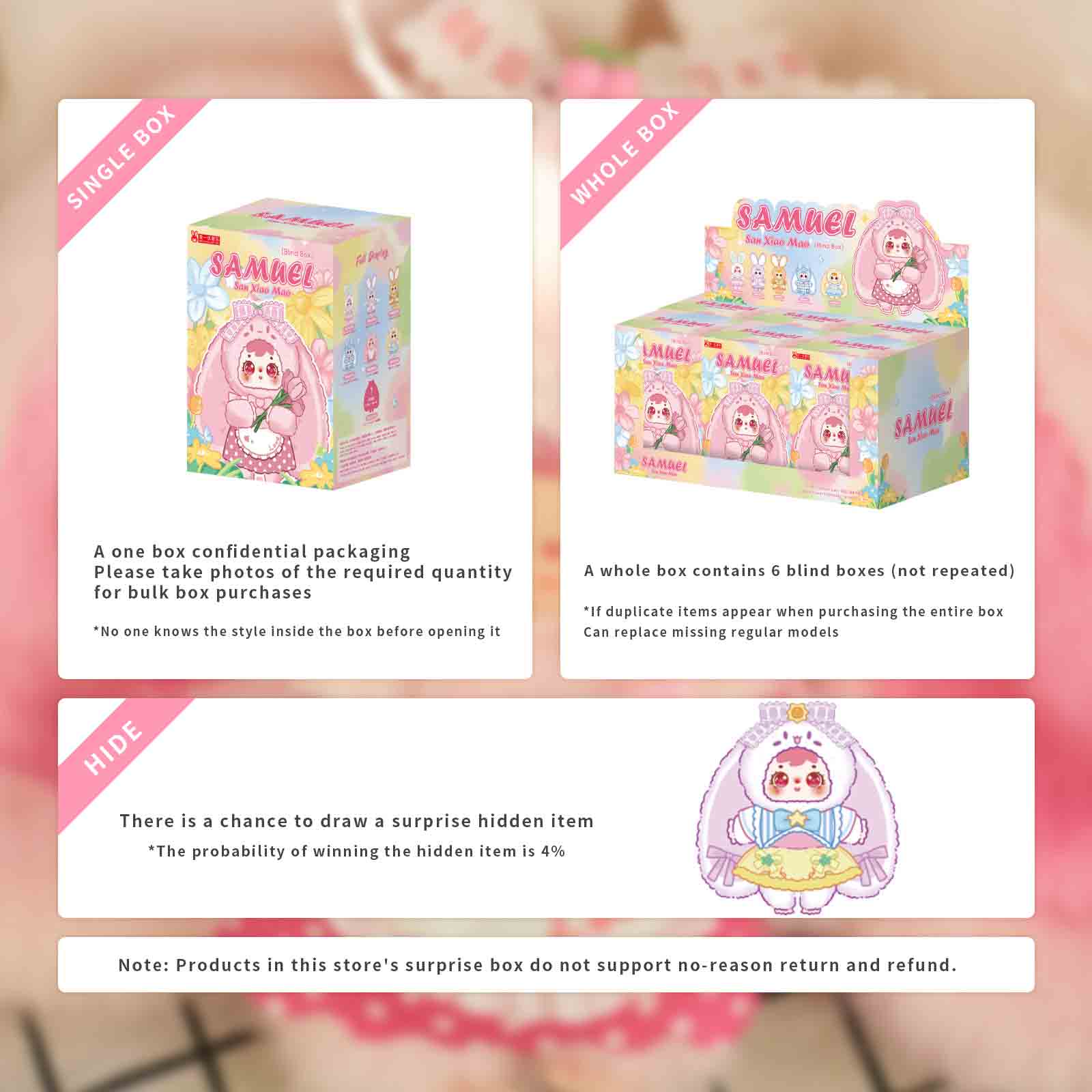 Samuel Flower Field Rabbit Plush Blind Box, Cute Collectible Vinyl Figure Keychain Pendant, 6 Regular+1 Hidden Style