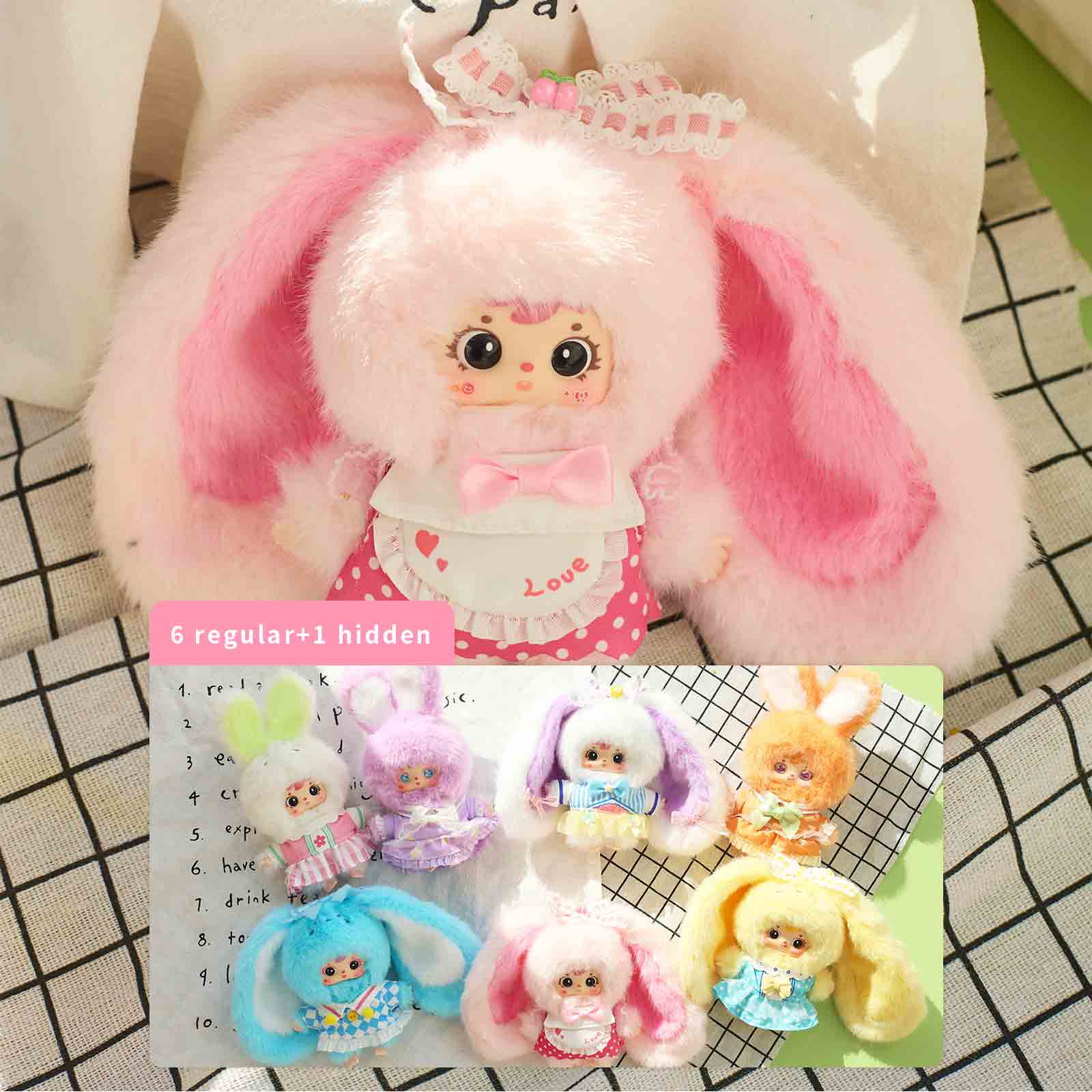 Samuel Flower Field Rabbit Plush Blind Box, Cute Collectible Vinyl Figure Keychain Pendant, 6 Regular+1 Hidden Style
