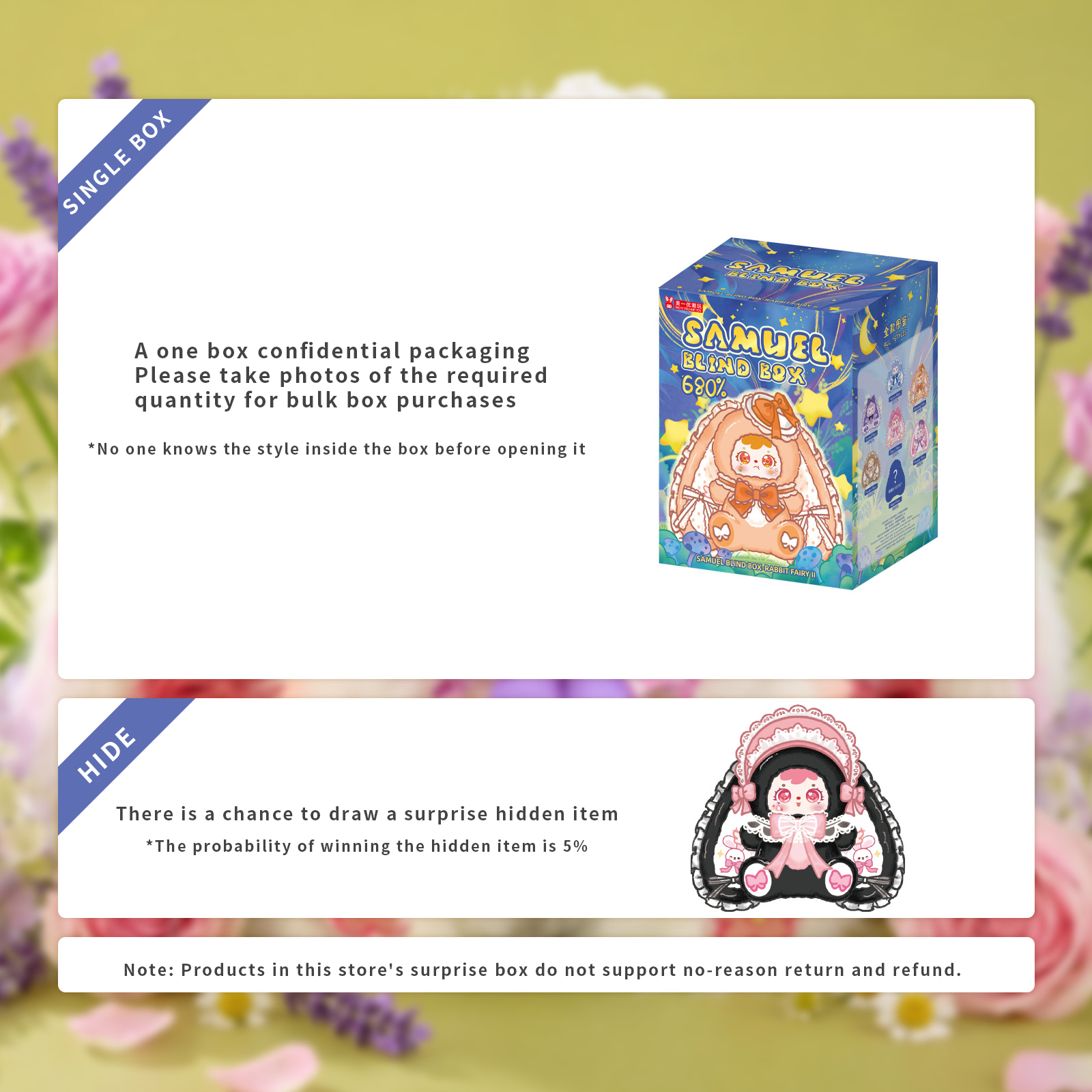 Samuel Rabbit and Fairy II 680% Plush Blind Box, Rotatable Eyeball Interchangeable Face Shell Collectible Doll