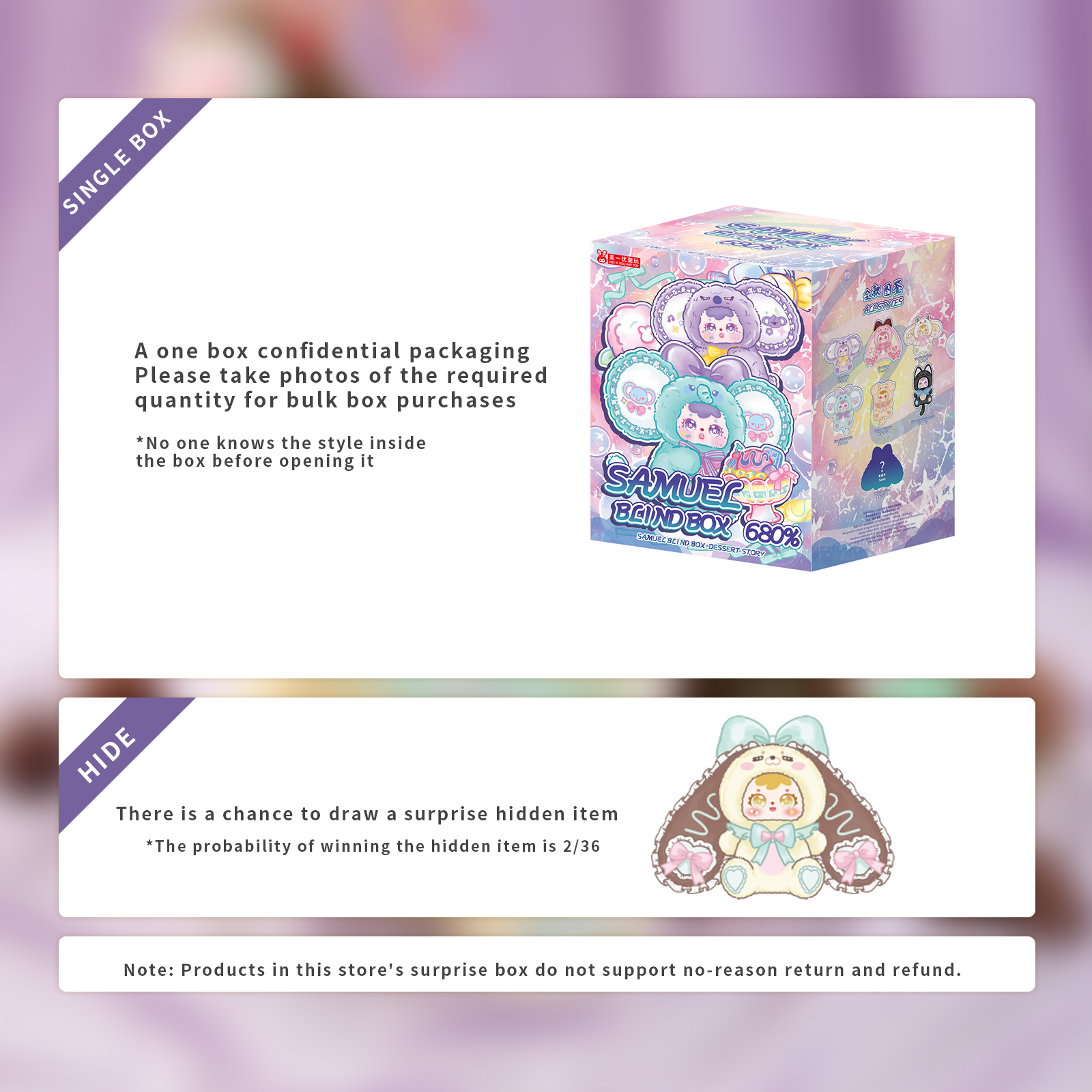 Samuel Dessert Story 680% Plush Blind Box, Rotatable 360° Eyeball Collectible Large Plush Doll