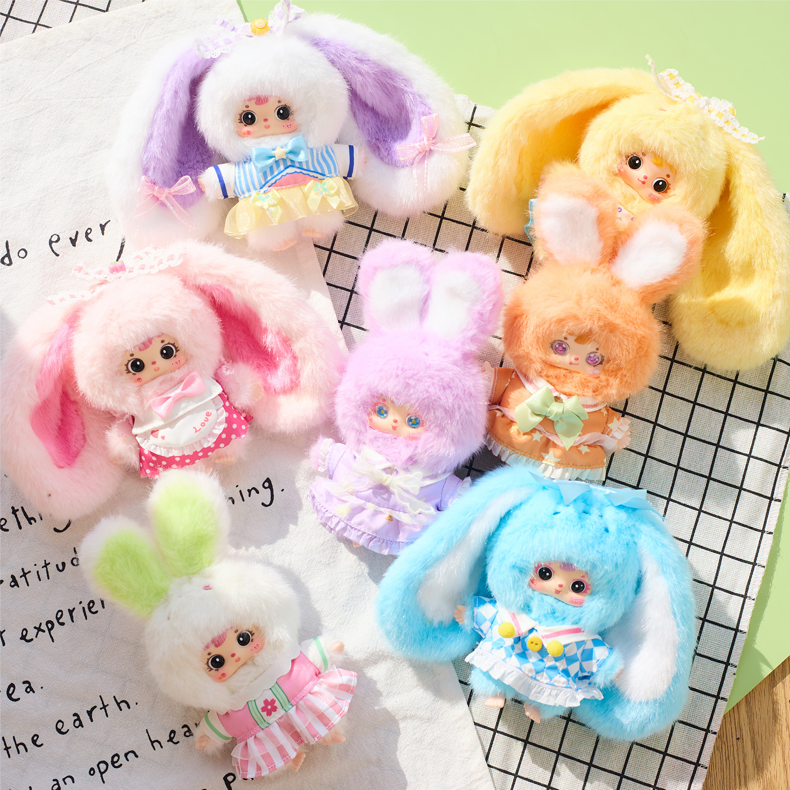 Samuel Flower Field Rabbit Plush Blind Box, Cute Collectible Vinyl Figure Keychain Pendant, 6 Regular+1 Hidden Style