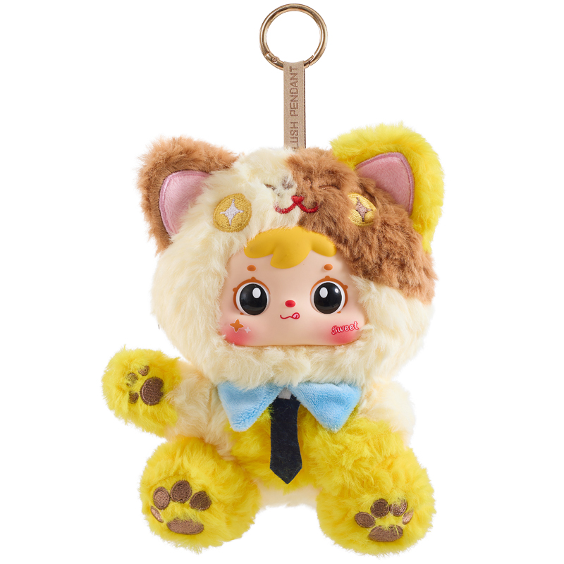 Samuel Three Little Hair Fortune Cat Plush Blind Box, Lucky Cat Keychain Pendant Collectible Doll