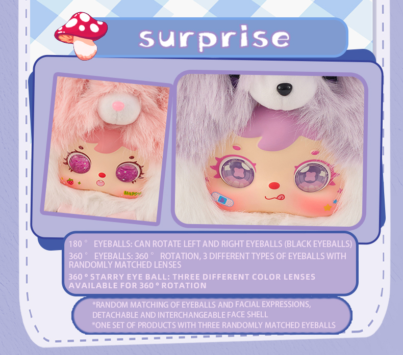 Samuel Velvet Ear 800% Plush Blind Box, Rotatable Eyeball Interchangeable Face Shell Collectible Doll
