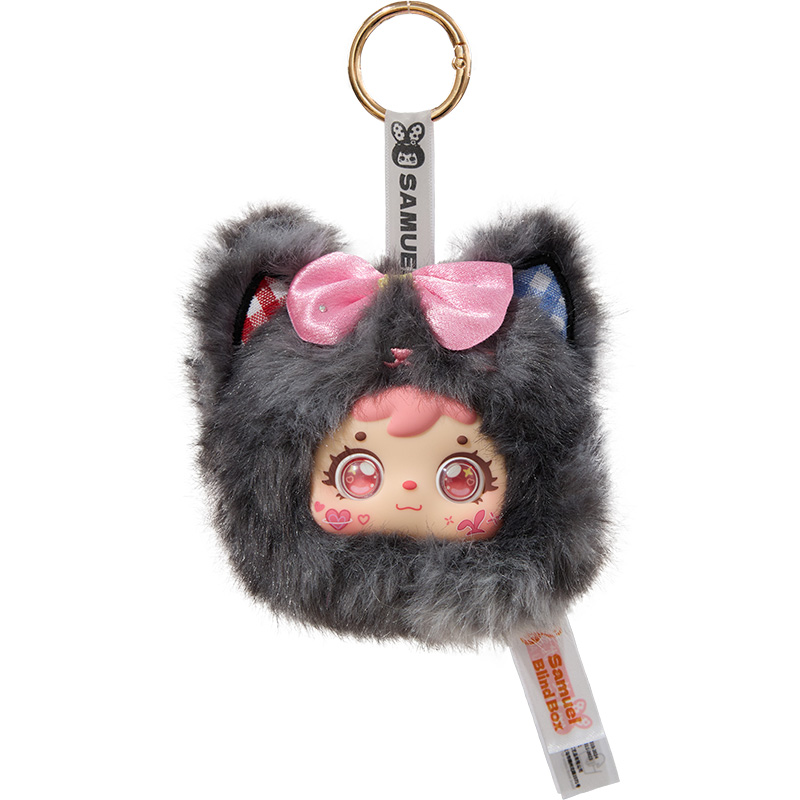 Samuel Masquerade Ball Plush Blind Box, Interchangeable Face Shell Doll Keychain with Rotatable Eyes & Built‑in Double‑Sided Makeup Mirror, Collectible Plush Pendant Gift for Girls
