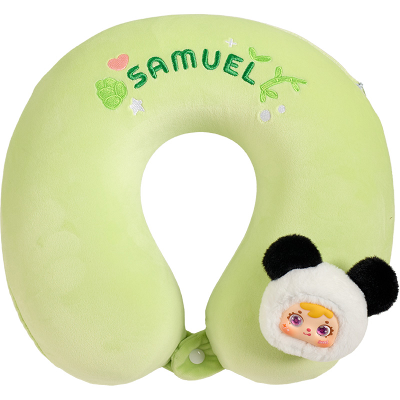 Samuel U‑shaped Pillow Blind Box MR5017, Cute Memory Foam Travel Neck Pillow with 4% Rare Green Bamboo Panda Hidden Variant