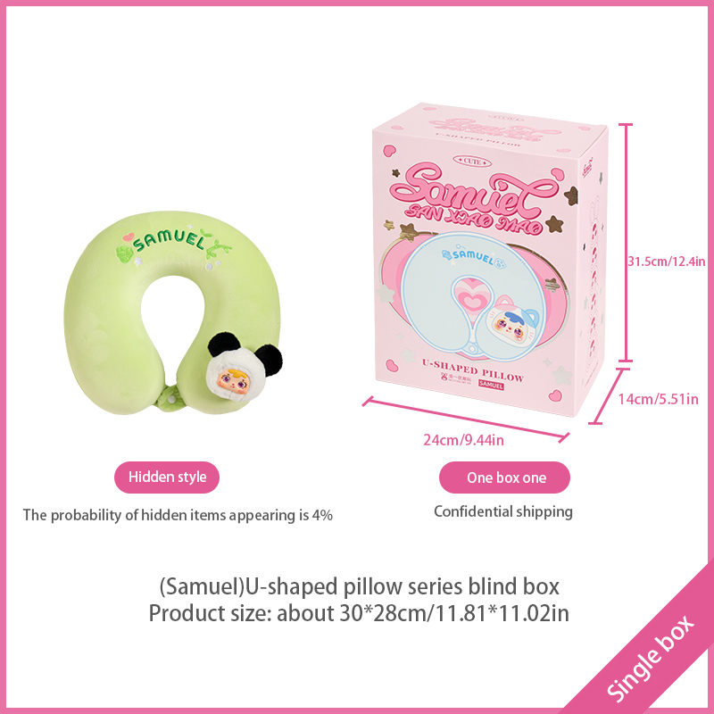 Samuel U‑shaped Pillow Blind Box MR5017, Cute Memory Foam Travel Neck Pillow with 4% Rare Green Bamboo Panda Hidden Variant