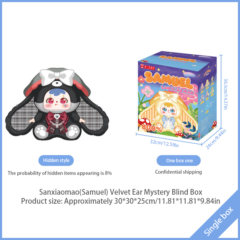 Samuel Velvet Ear 800% Plush Blind Box, Rotatable Eyeball Interchangeable Face Shell Collectible Doll