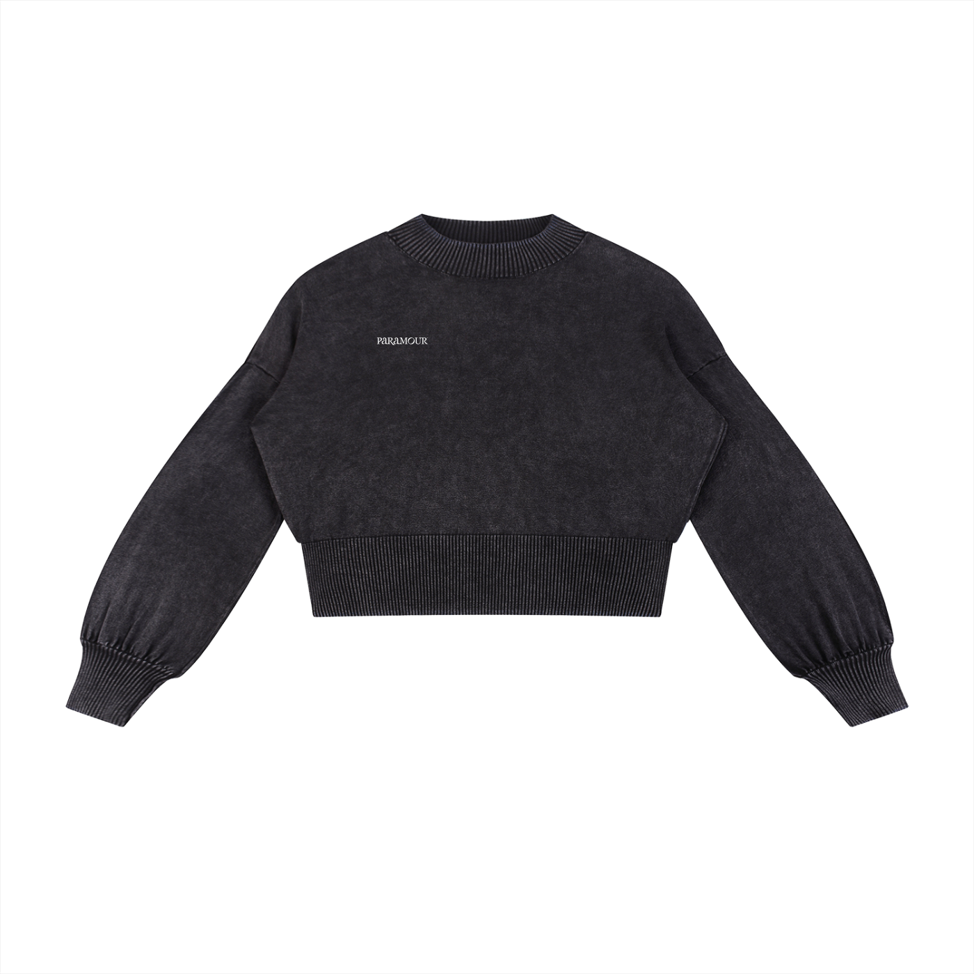 Mineral Wash Balloon Sleeve Cropped Sweater