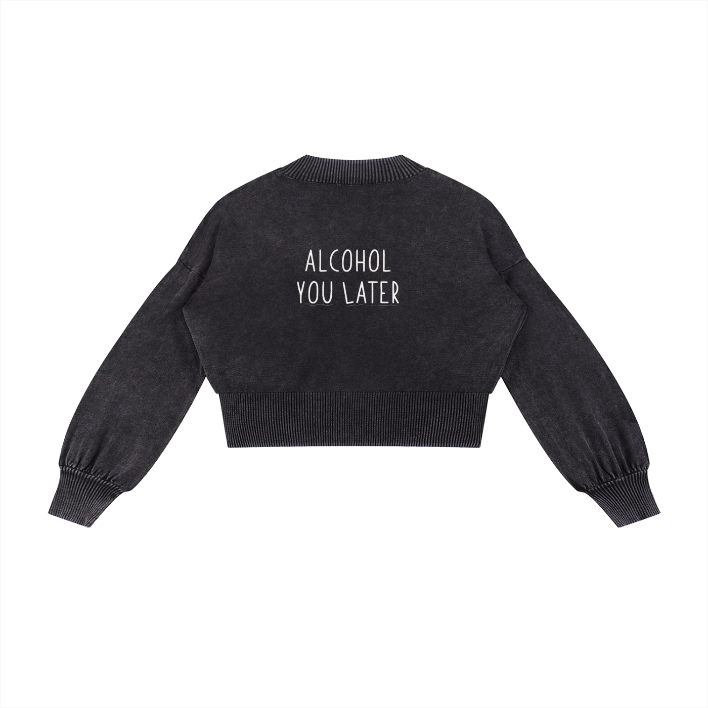 Mineral Wash Balloon Sleeve Cropped Sweater