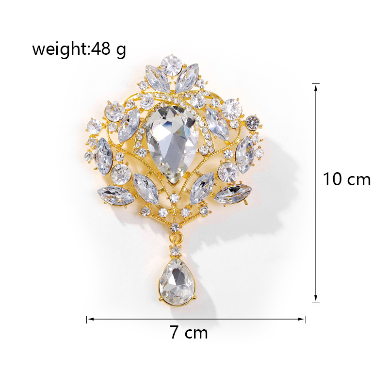 Wholesale Courtly Vintage Rhinestone Brooch, Teardrop Crystal Lapel Pin