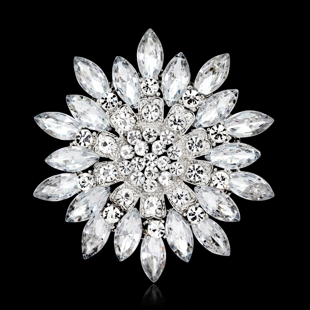 Wholesale Multi-layer Rhinestone Flower Brooch, Crystal Floral Lapel Pin
