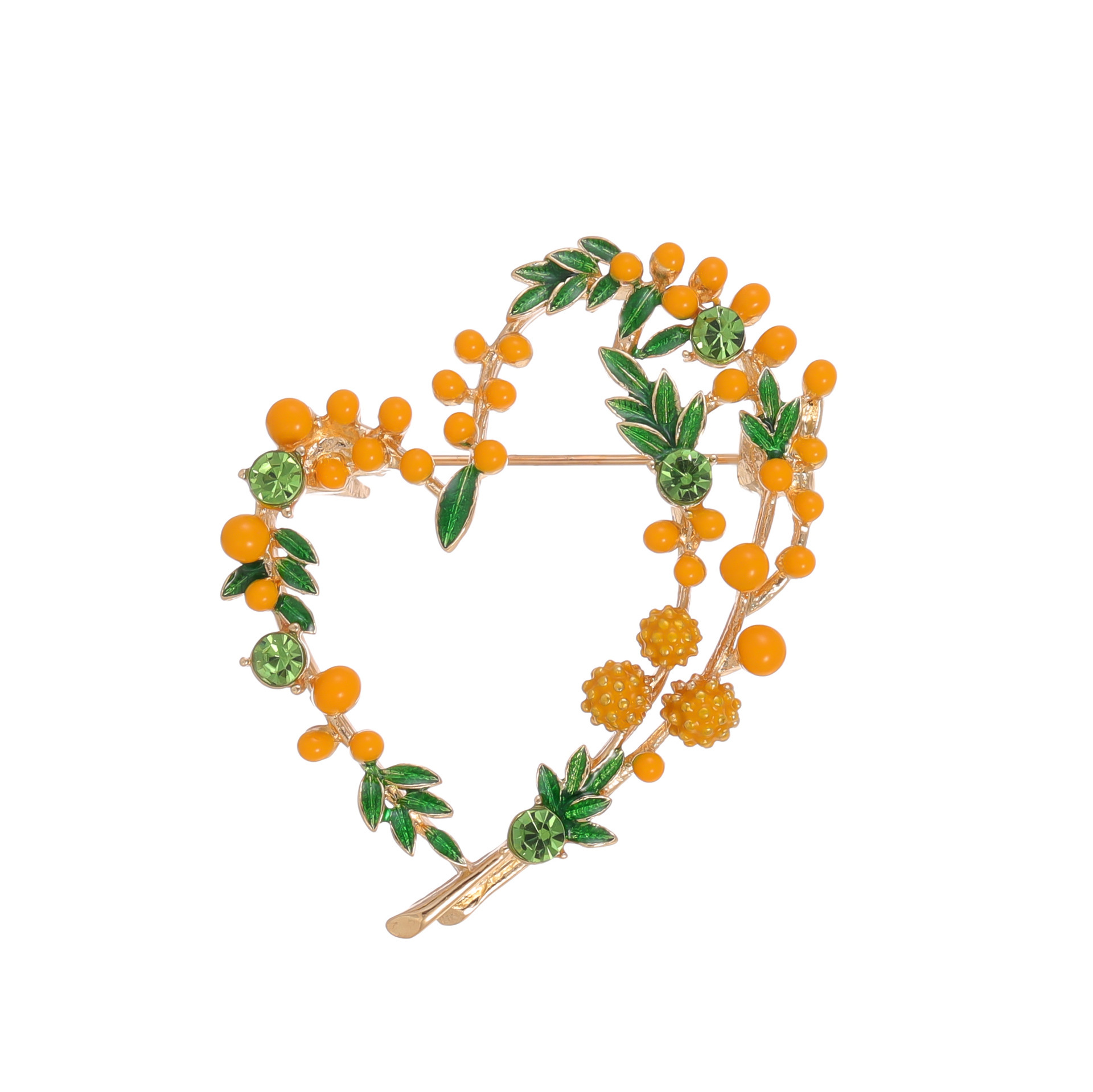 Wholesale Heart Mimosa Berry Brooch, Enamel Floral Lapel Pin for Women