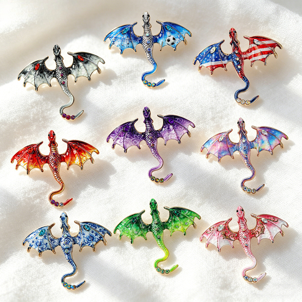 Wholesale Flying Dragon Enamel Brooch, Animal Rhinestone Lapel Pin
