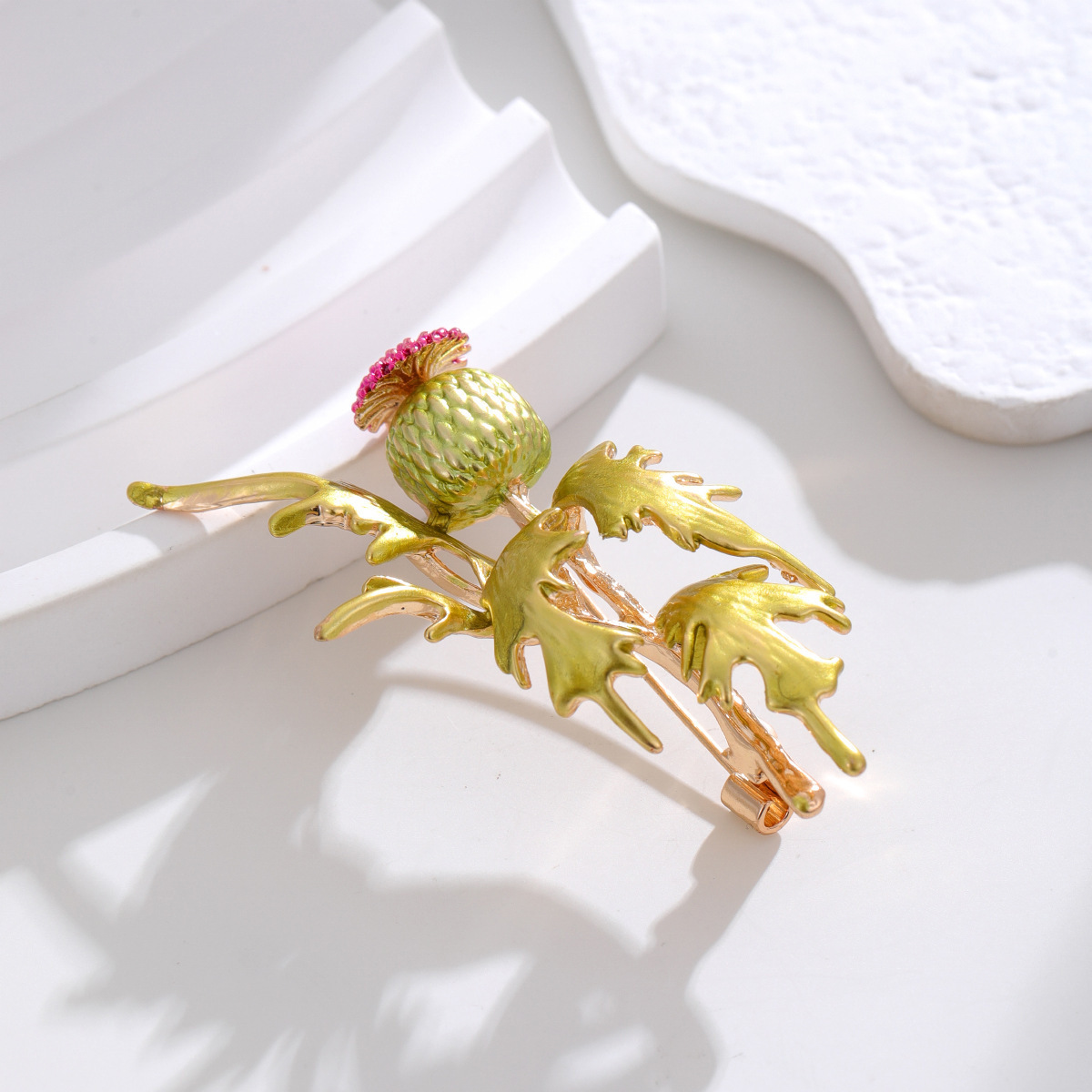 Wholesale Enamel Thistle Brooch, Vintage Floral Lapel Pin Ornament