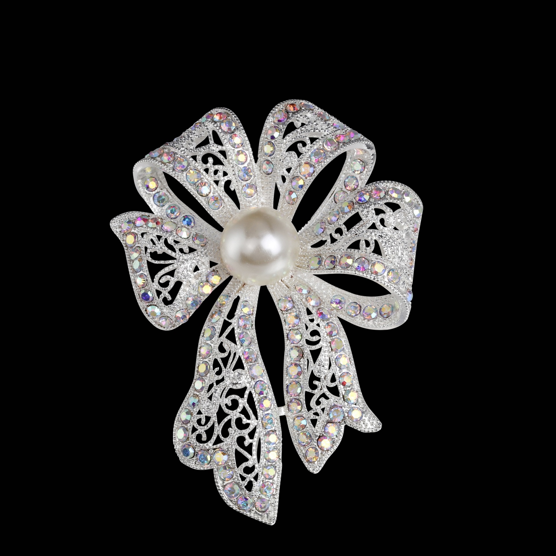 Wholesale Vintage Bowknot Brooch, Rhinestone Pearl Bow Lapel Pin