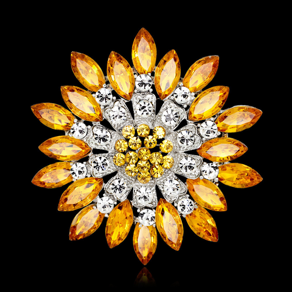 Wholesale Multi-layer Rhinestone Flower Brooch, Crystal Floral Lapel Pin